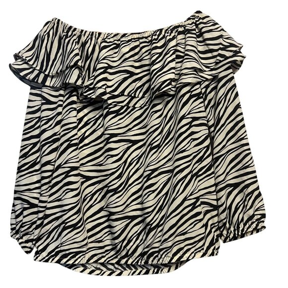 Michael Michael Kors Women Size L Zebra Print Ruffle Blouse Y2K Preppy Designer - Picture 2 of 16